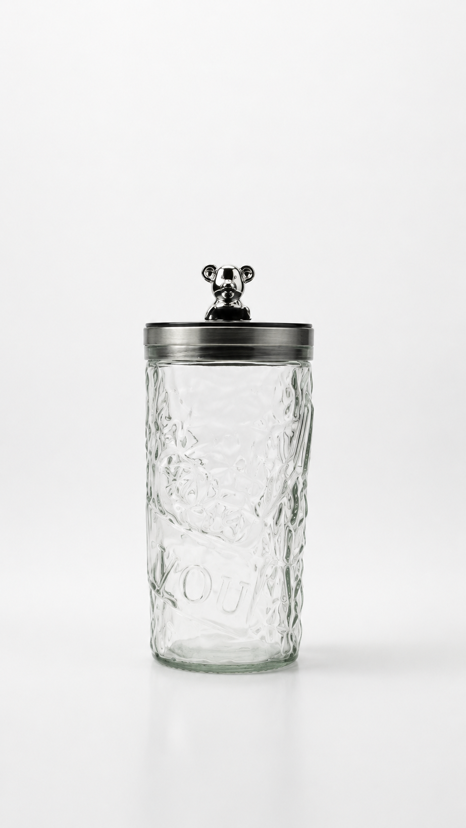 Textured Glass Storage Jar with Bear-Knob Metal Lid